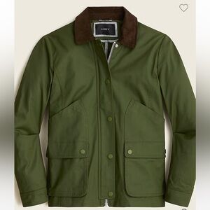 J.Crew New Barn Jacket - Olive with Chocolate Corduroy Collar NWT XS